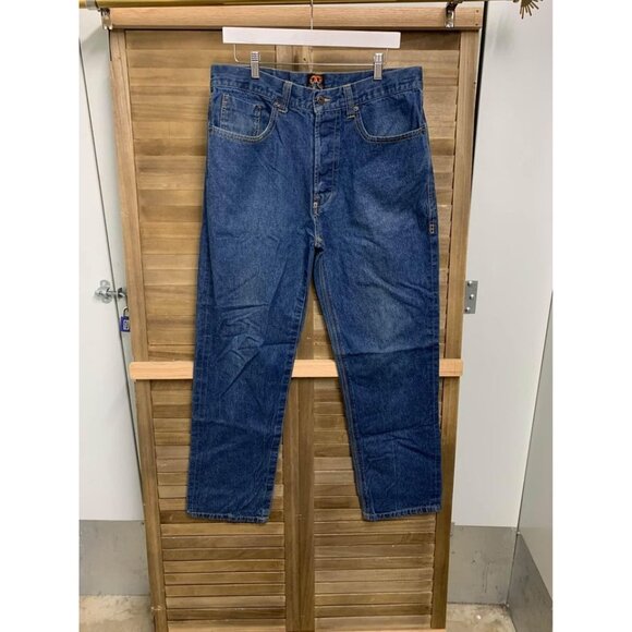 Gino Green Global Embroidered Denim Blue Jeans Y2K Grunge Street Skater Size 34 - Picture 3 of 5